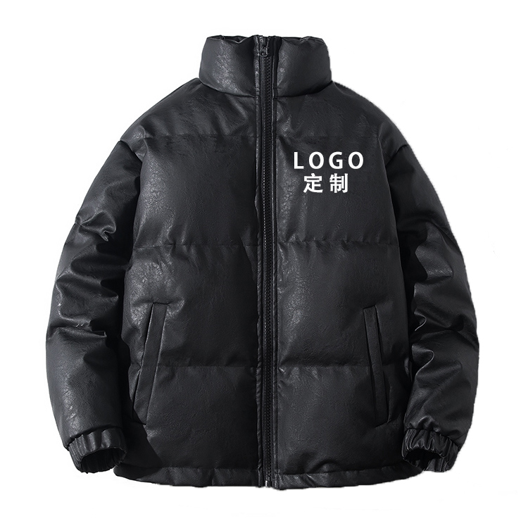 機車純色PU/真皮羽絨服