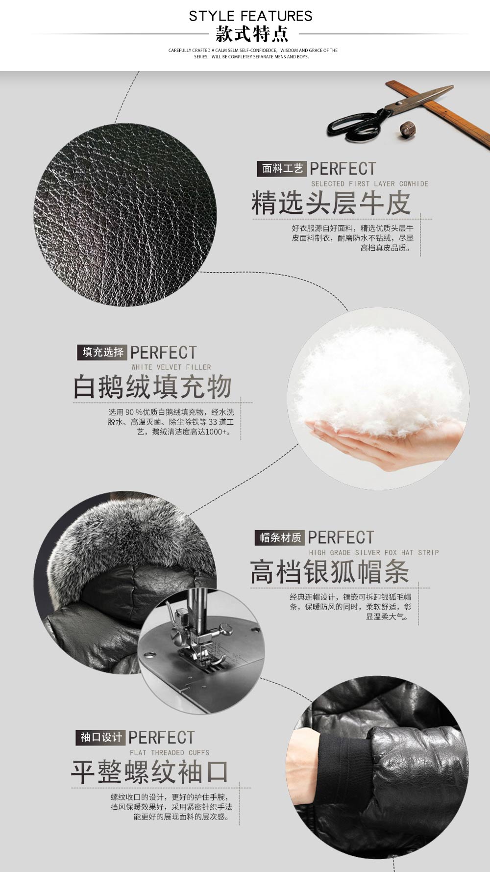 真皮連帽毛領(lǐng)羽絨服—款式特點